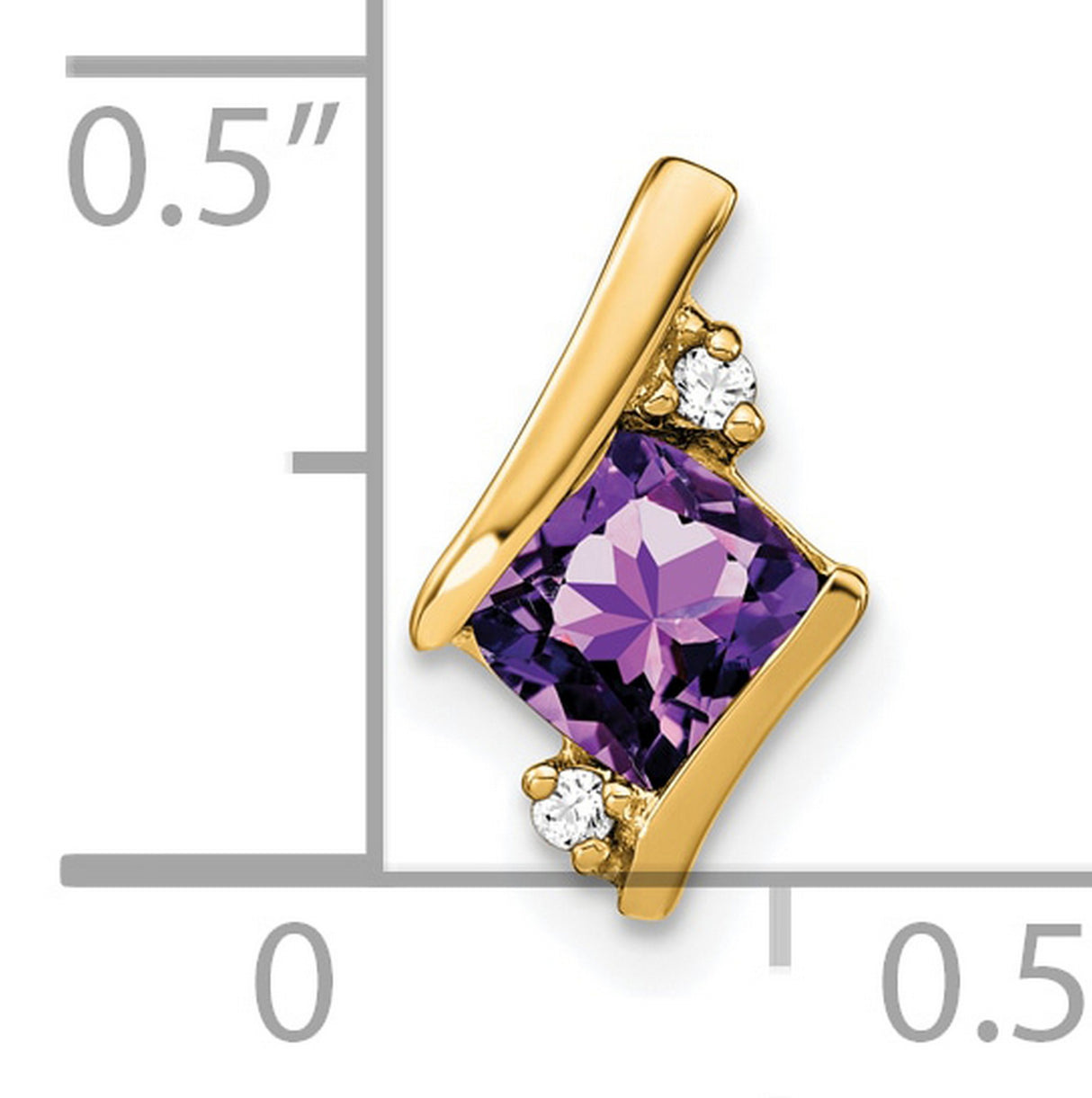 Cushion Amethyst and Diamond Chain Slide Charm Pendant in Real 10k Yellow Gold