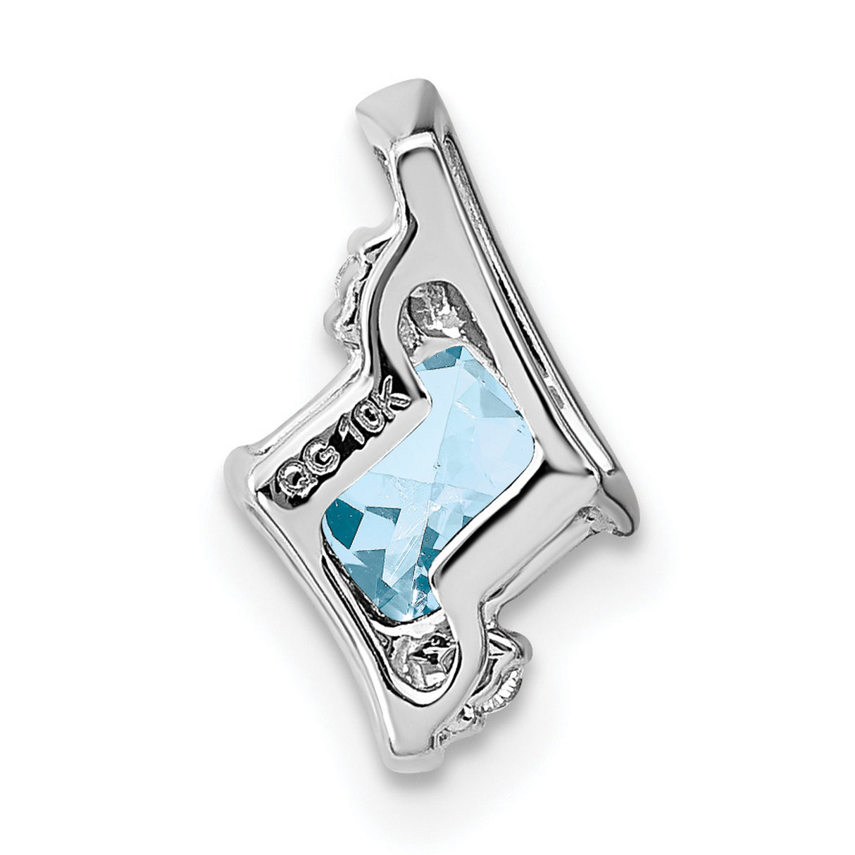 10k White Gold Pendant with Square Cut Aquamarine and Diamond Accents, Modern Minimalist Style