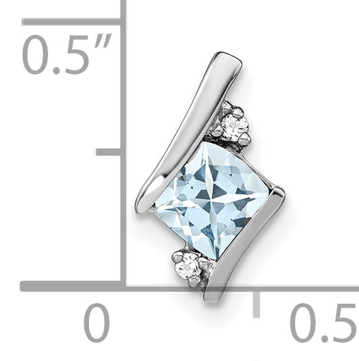 10k White Gold Pendant with Square Cut Aquamarine and Diamond Accents, Modern Minimalist Style