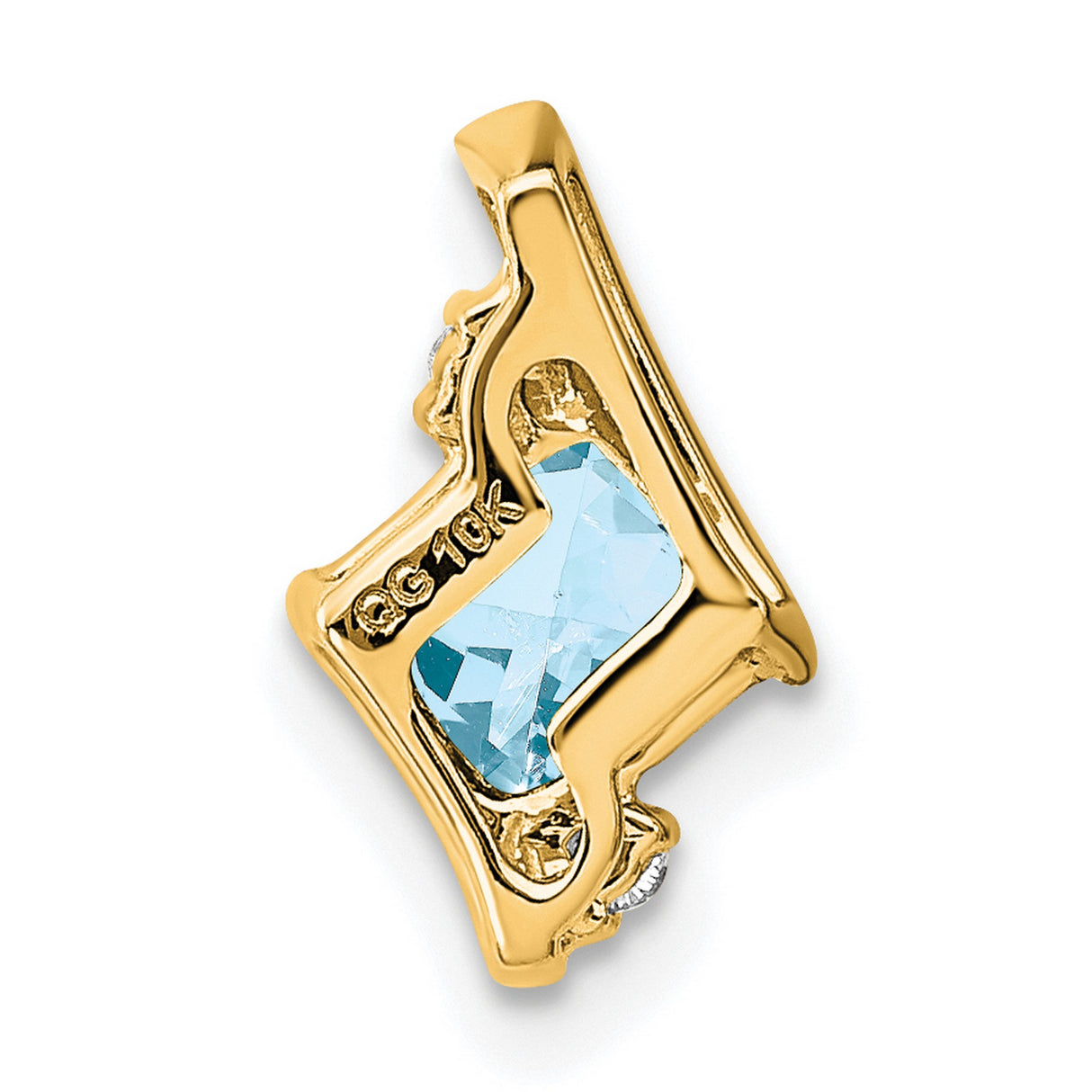 Cushion Aquamarine and Diamond Chain Slide Charm Pendant in Real 10k Yellow Gold