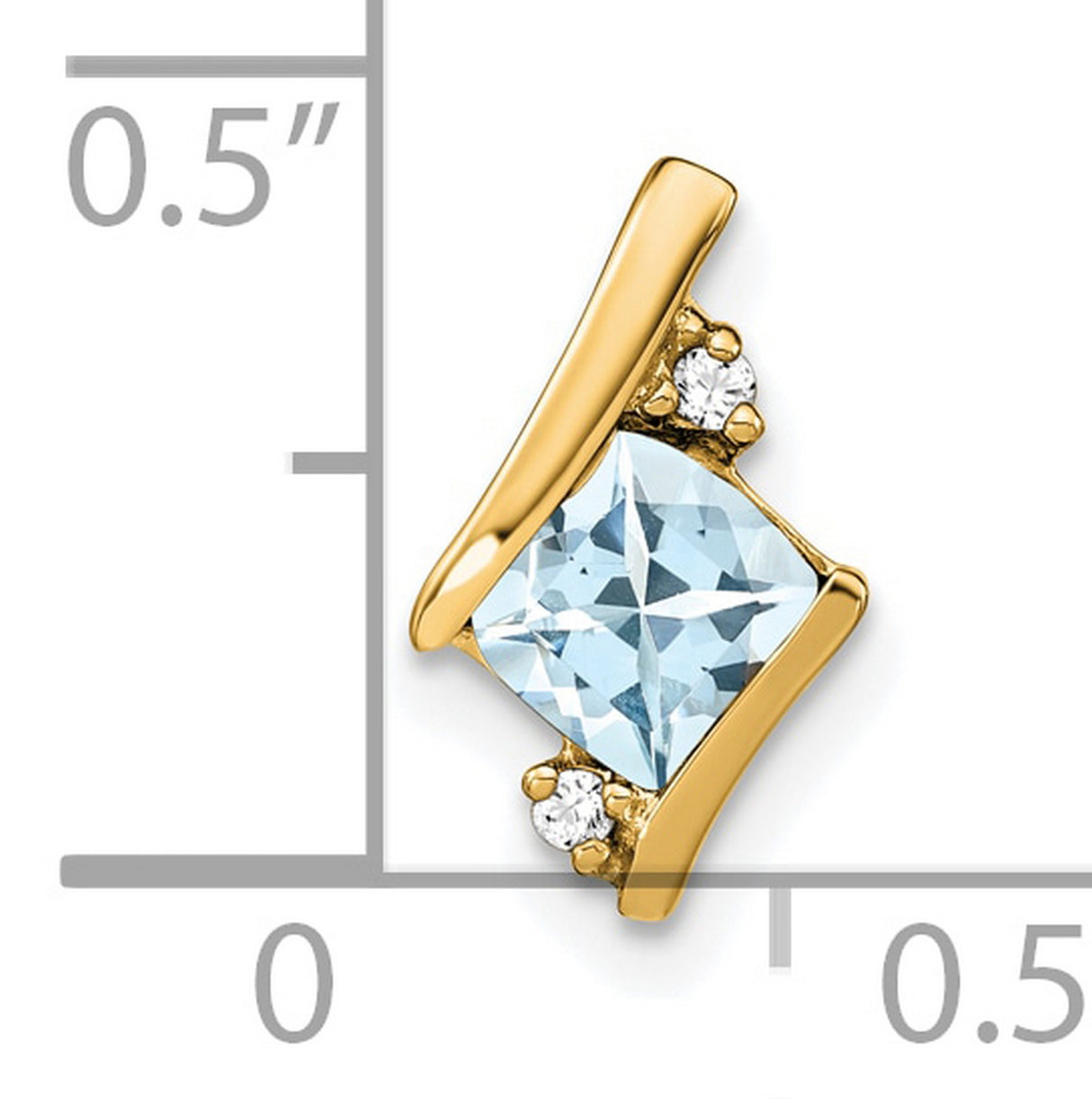 Cushion Aquamarine and Diamond Chain Slide Charm Pendant in Real 10k Yellow Gold