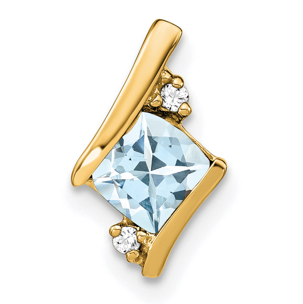 Cushion Aquamarine and Diamond Chain Slide Charm Pendant in Real 10k Yellow Gold