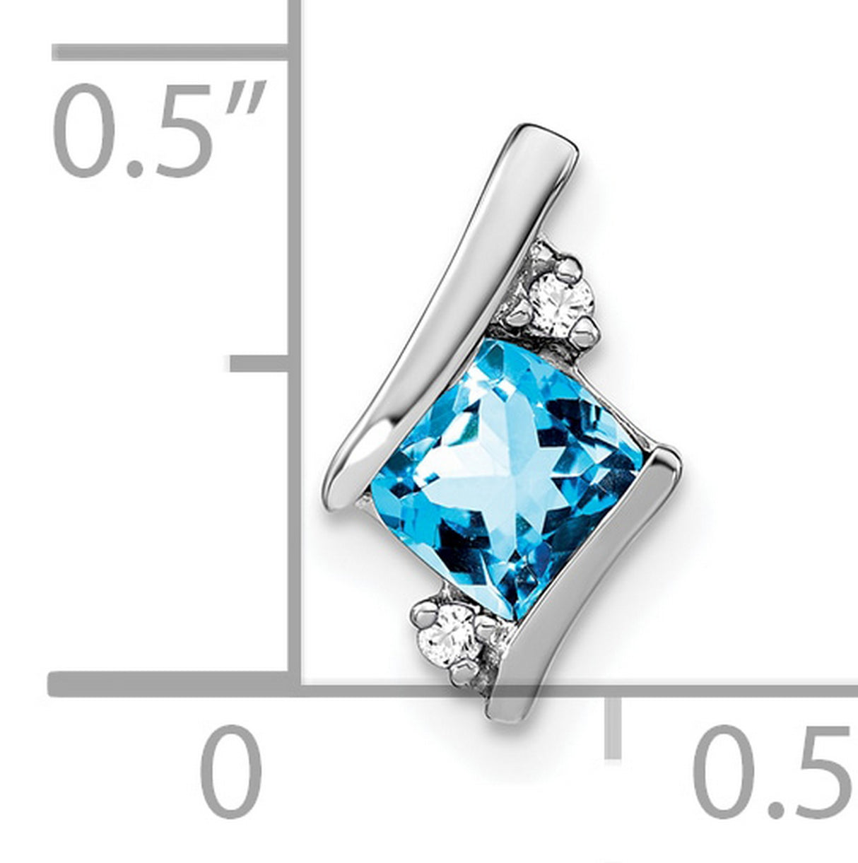 10k White Gold Pendant with Princess Cut Swiss Blue Topaz and Diamond Accents, March Birthstone Charm