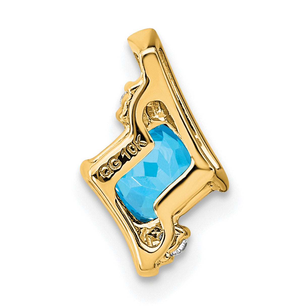 Cushion Blue Topaz and Diamond Chain Slide Charm Pendant in Real 10k Yellow Gold
