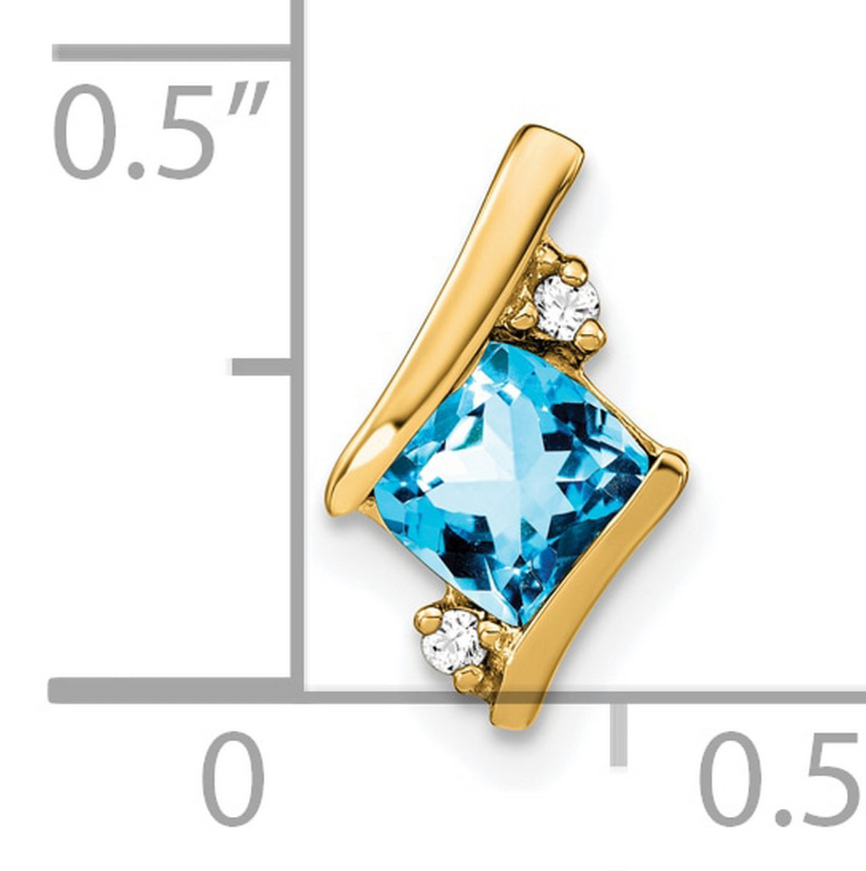 Cushion Blue Topaz and Diamond Chain Slide Charm Pendant in Real 10k Yellow Gold