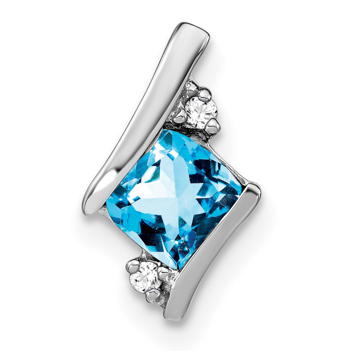 Sterling Silver Pendant with Swiss Blue Topaz and Diamond Accents, Modern Curved Setting