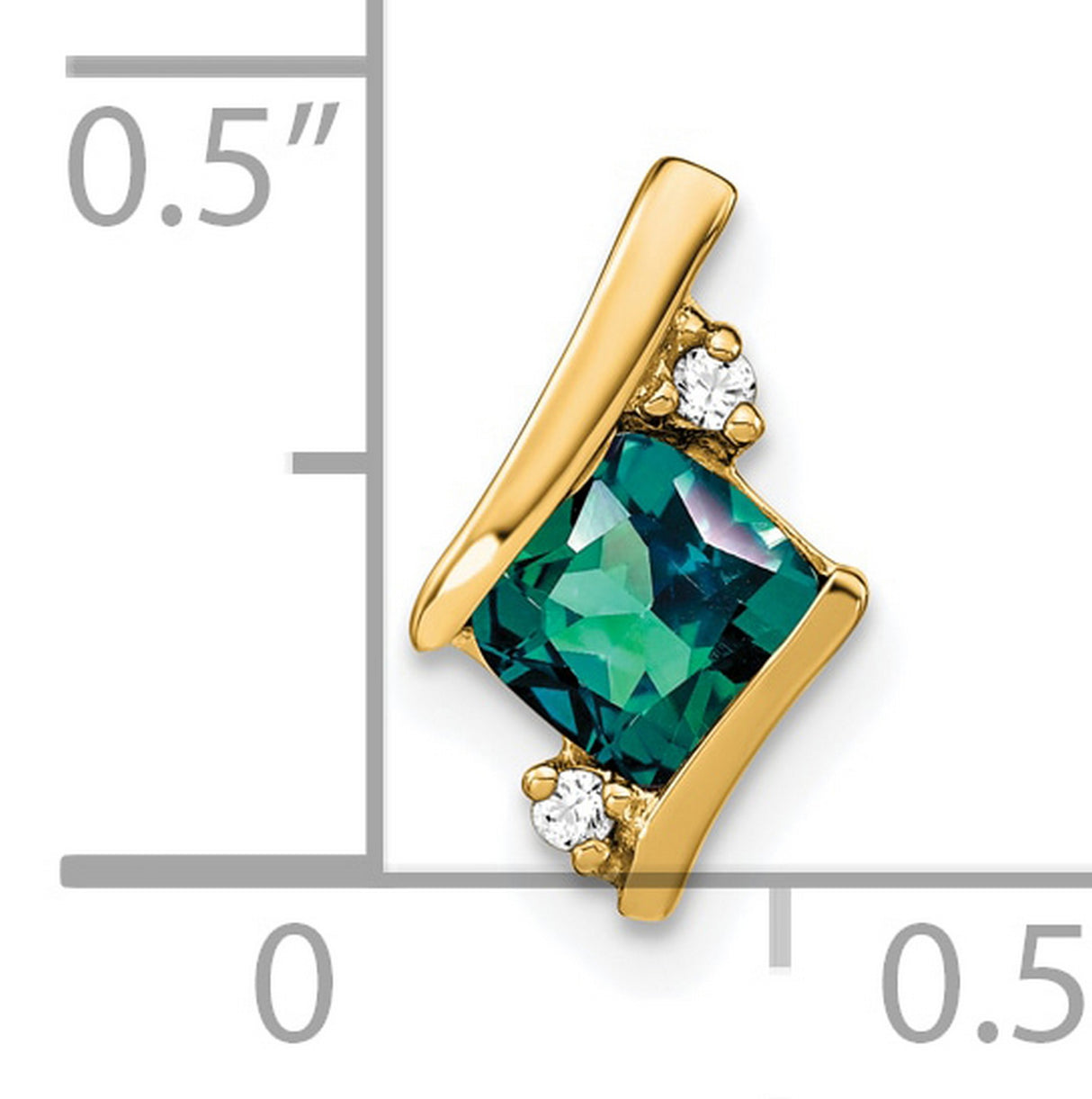 Cushion Created Alexandrite and Diamond Chain Slide Charm Pendant in Real 10k Yellow Gold