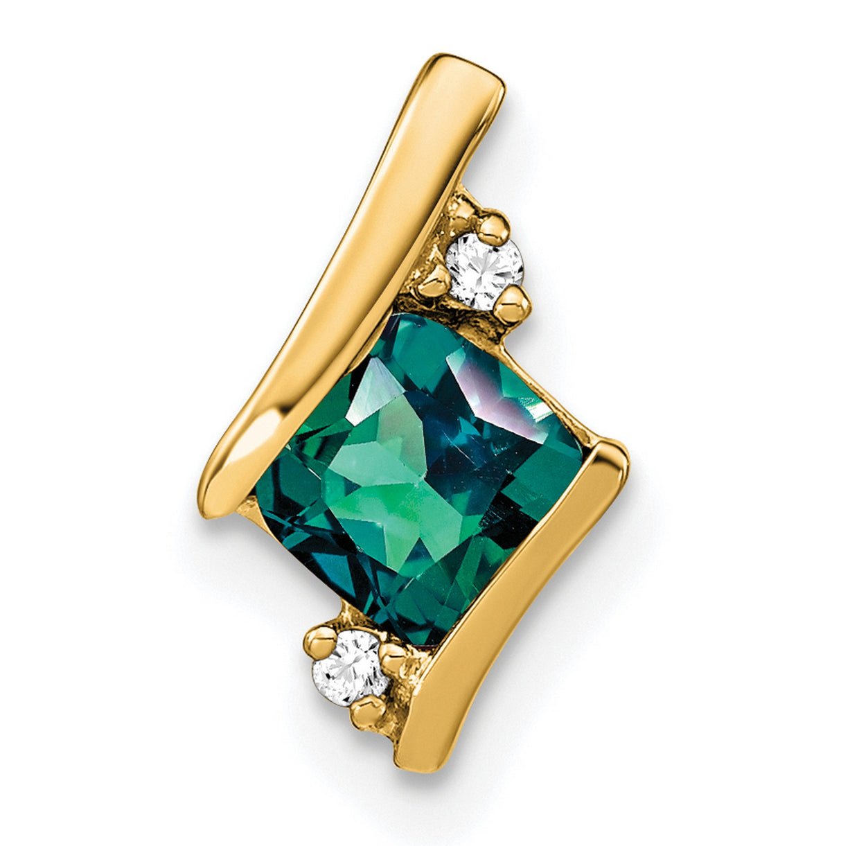 Cushion Created Alexandrite and Diamond Chain Slide Charm Pendant in Real 10k Yellow Gold