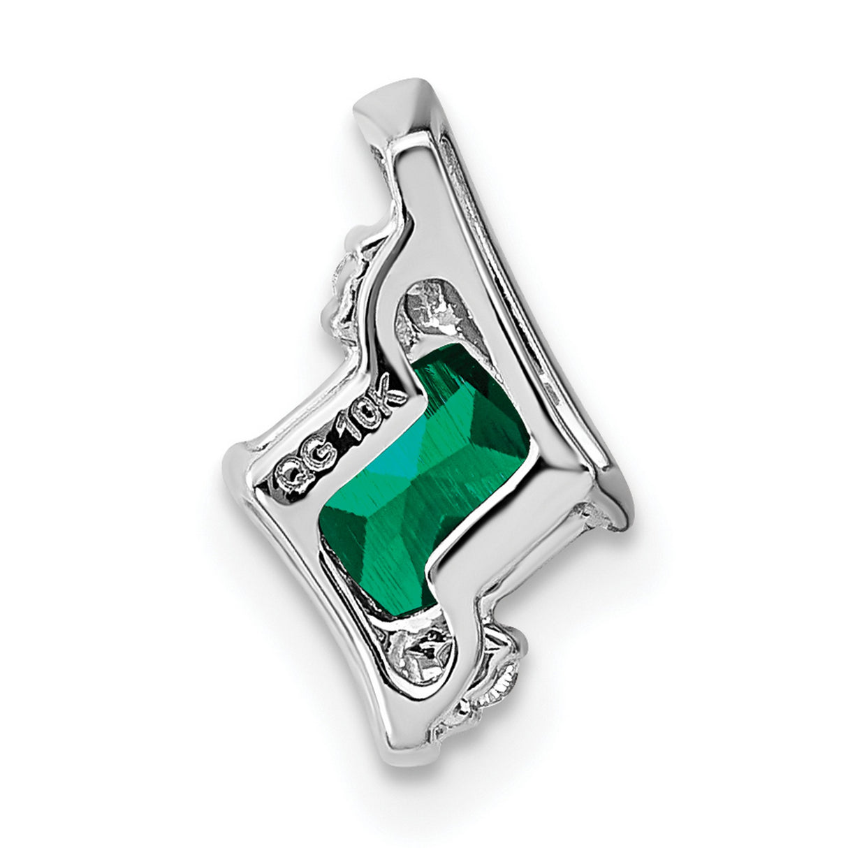 10k White Gold Pendant with Lab Created Emerald and Diamond Accents, Modern Abstract Design