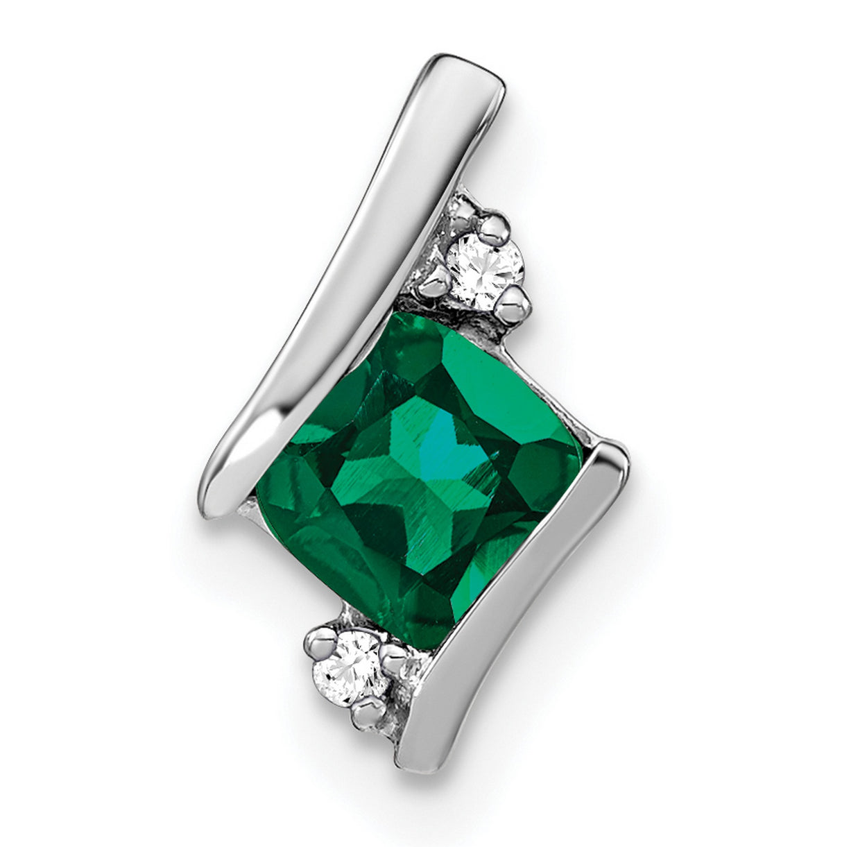 10k White Gold Pendant with Lab Created Emerald and Diamond Accents, Modern Abstract Design