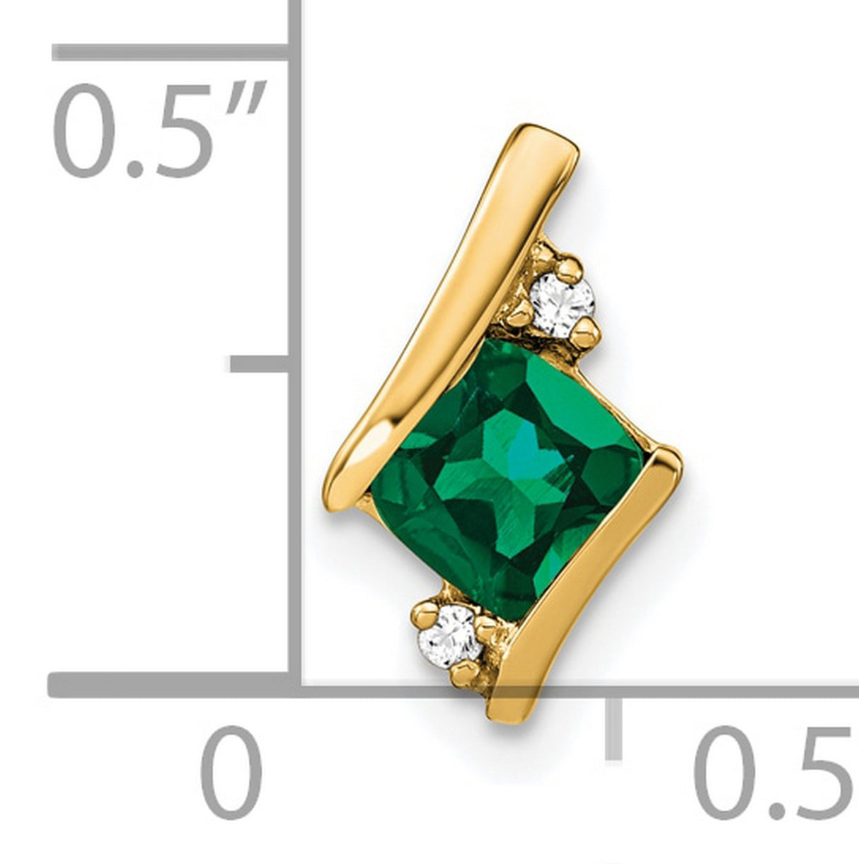Cushion Created Emerald and Diamond Chain Slide Charm Pendant in Real 10k Yellow Gold