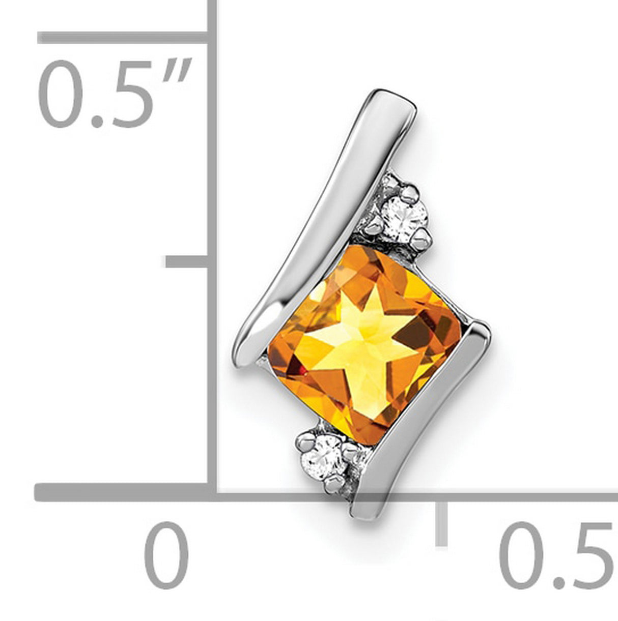 10k White Gold Pendant with Square Citrine and Diamond Accent, Modern Minimalist Design