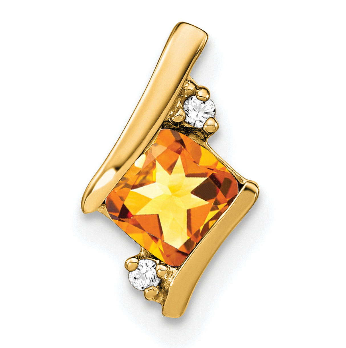 Cushion Citrine and Diamond Chain Slide Charm Pendant in Real 10k Yellow Gold