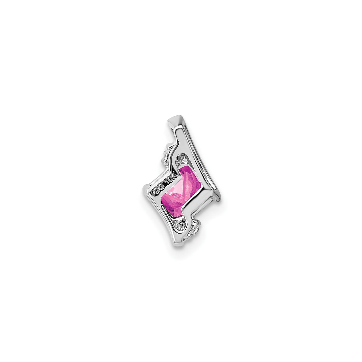 10k White Gold Pendant with Square Pink Lab Created Sapphire and Diamond Accents