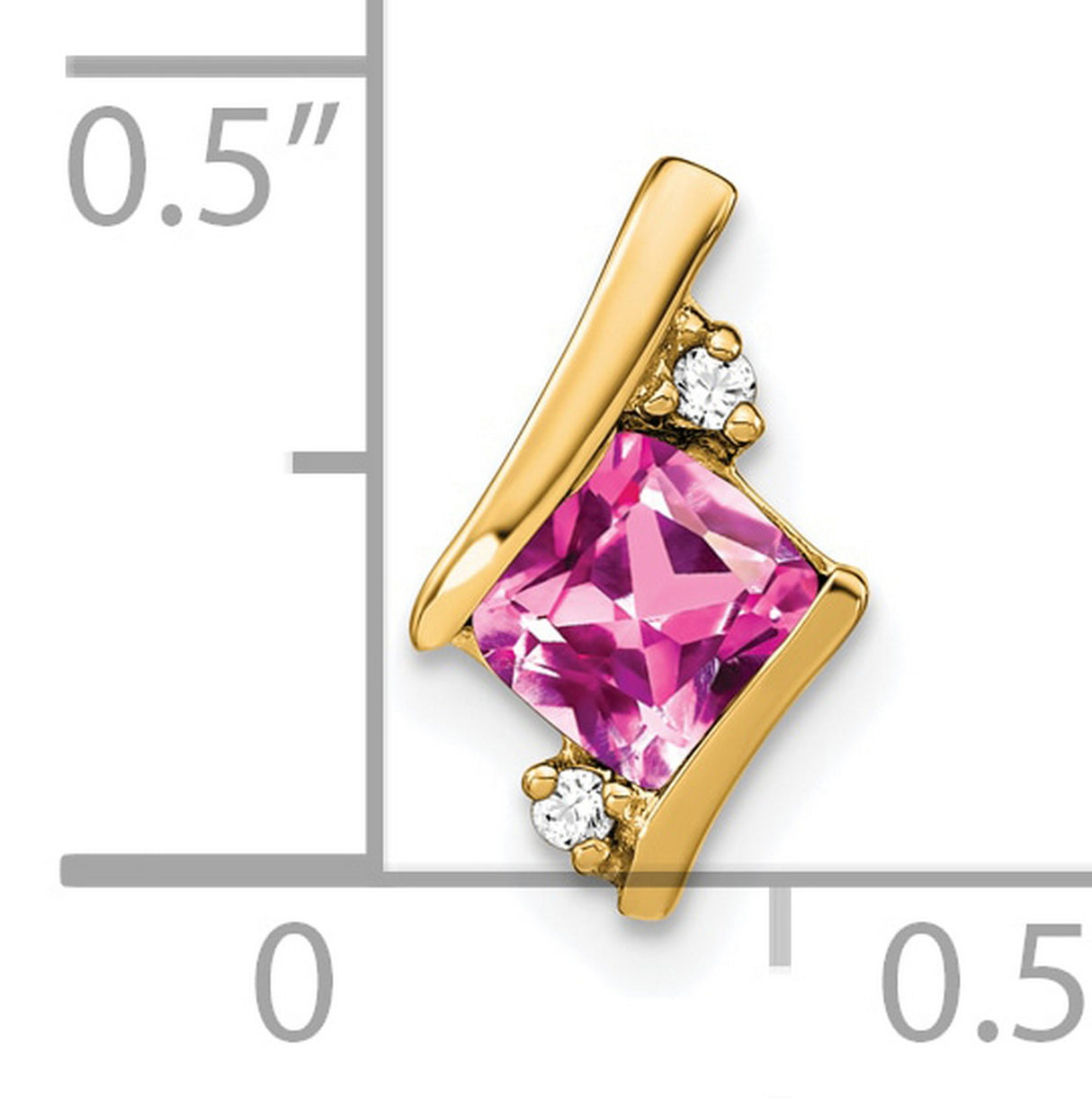 Cushion Created Pink Sapphire and Diamond Chain Slide Charm Pendant in Real 10k Yellow Gold