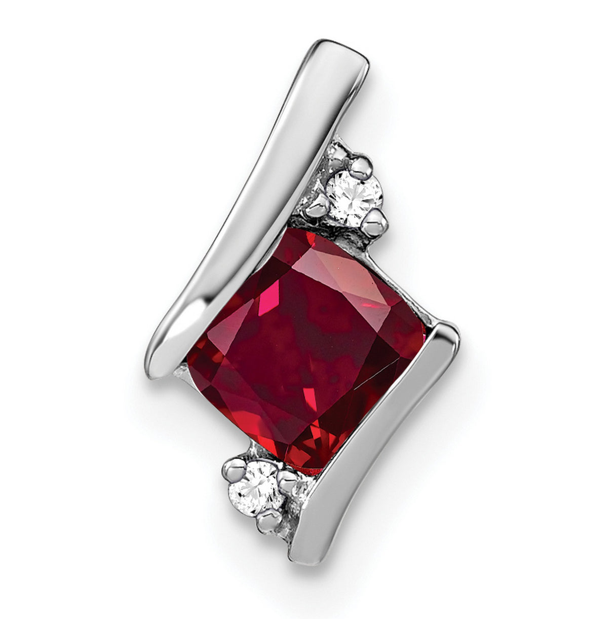 10k White Gold Pendant with Lab Created Ruby and Diamond Accents, Modern Minimalist Design