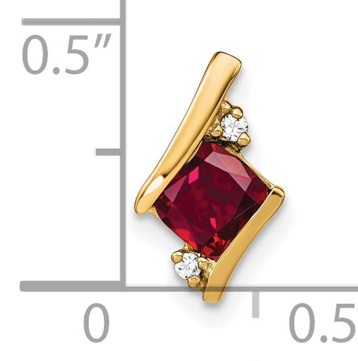 Cushion Created Ruby and Diamond Chain Slide Charm Pendant in Real 10k Yellow Gold