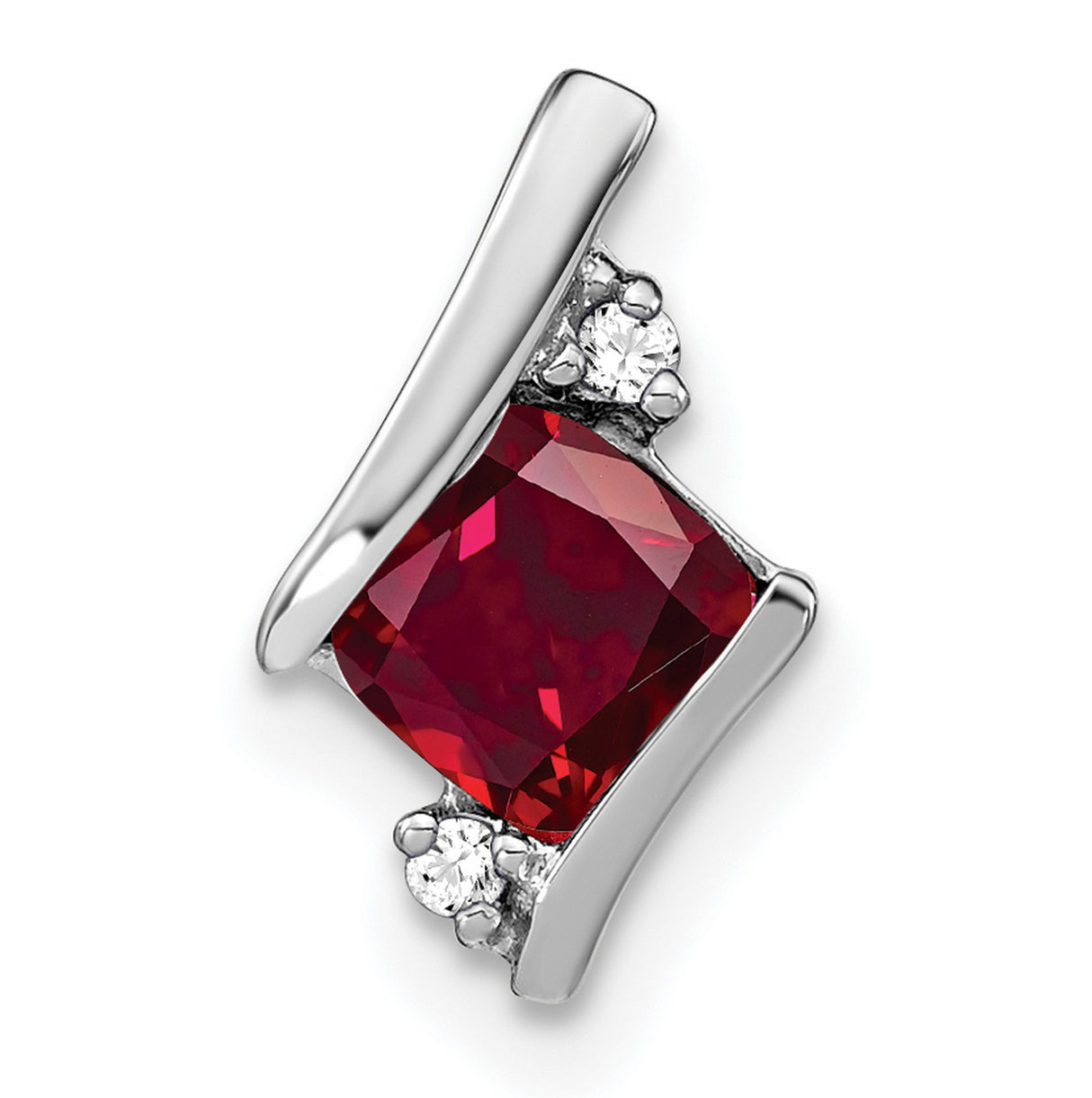 Sterling Silver Pendant with Lab Created Ruby and Diamond Accents, Curved Modern Design