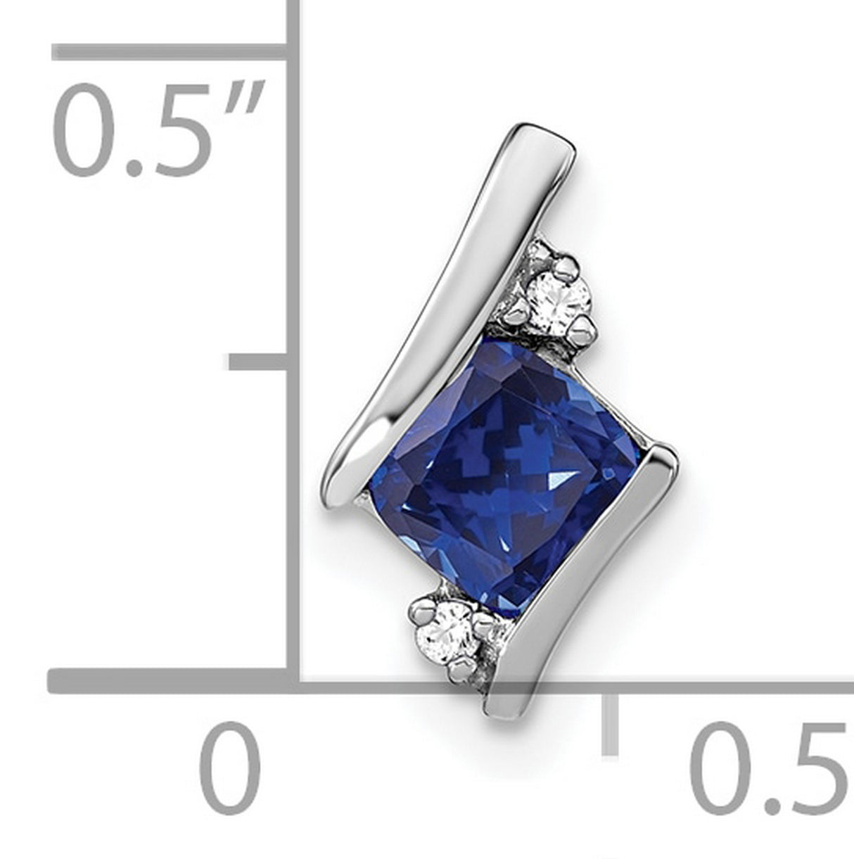 10k White Gold Pendant with Lab Created Sapphire and Diamond Accents, Square Cut Modern Design