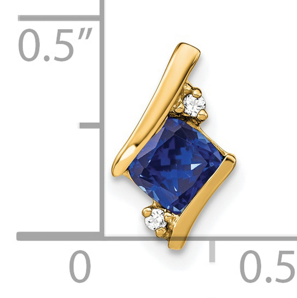 Cushion Created Sapphire and Diamond Chain Slide Charm Pendant in Real 10k Yellow Gold