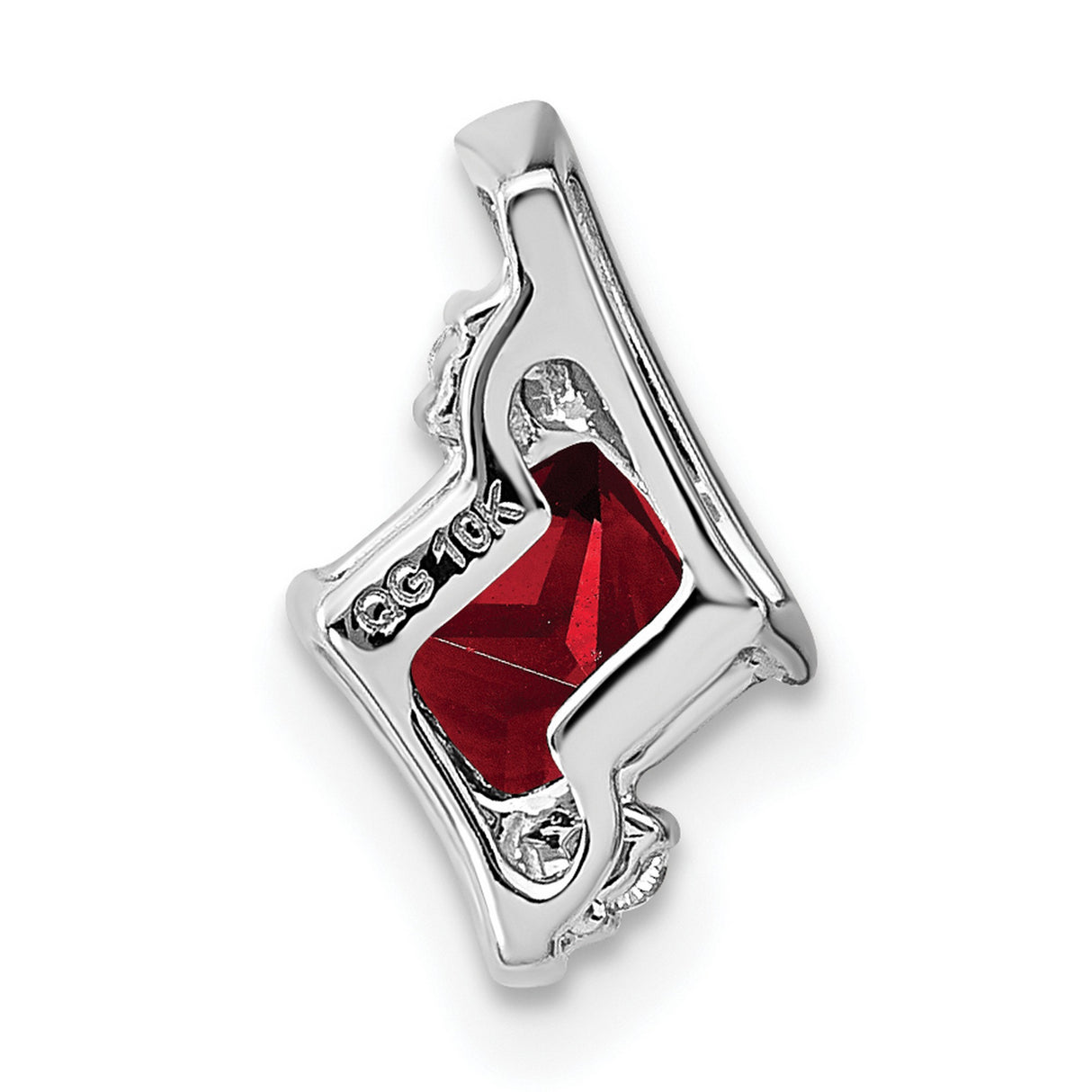 10k White Gold Pendant with Cushion Cut Garnet and Diamond Accents, Modern Birthstone Jewelry