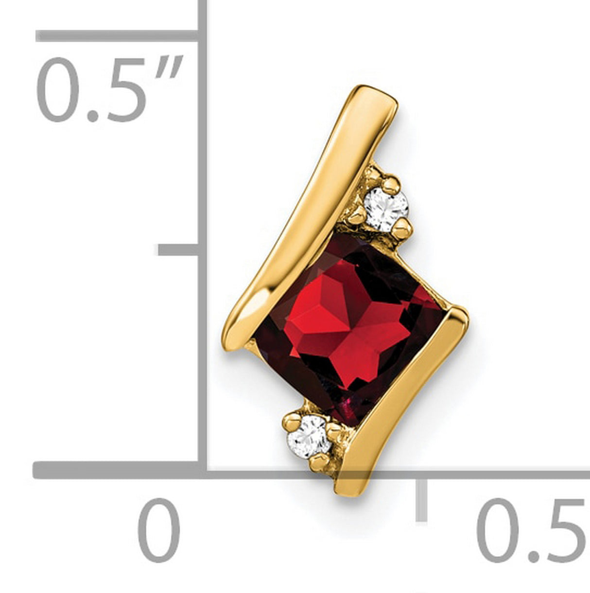 Cushion Garnet and Diamond Chain Slide Charm Pendant in Real 10k Yellow Gold