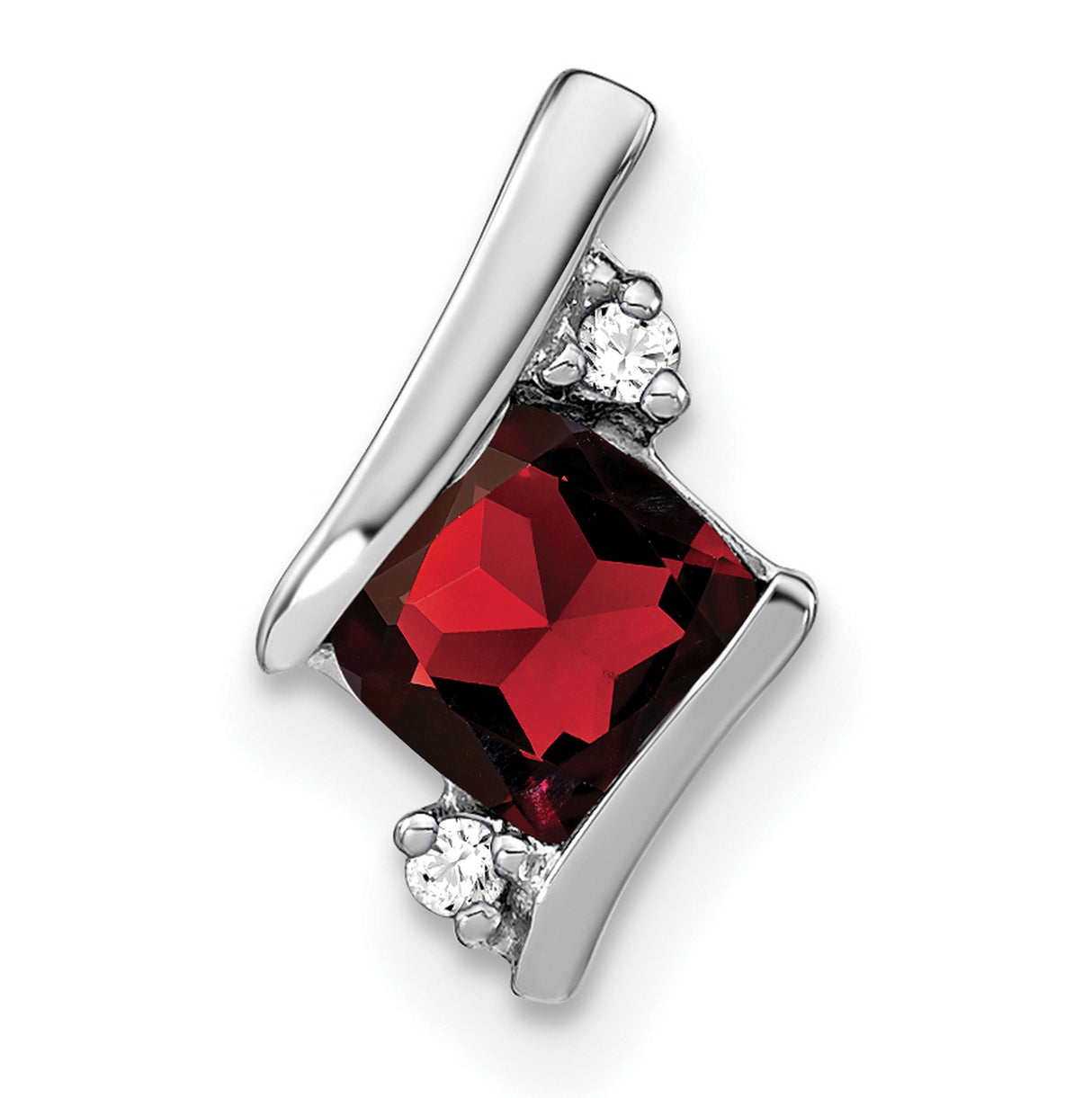 Sterling Silver Pendant with Square-Cut Garnet and Diamond Accents, Modern Curved Design