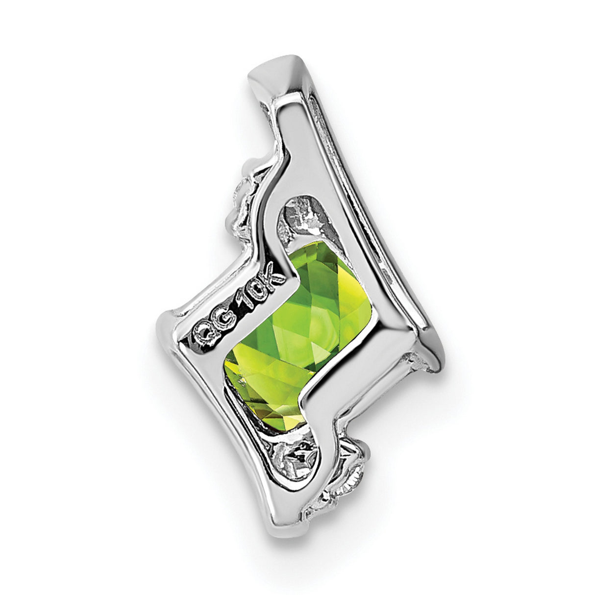 10k White Gold Pendant with Square-Cut Peridot and Diamond Accents, Modern August Birthstone Charm