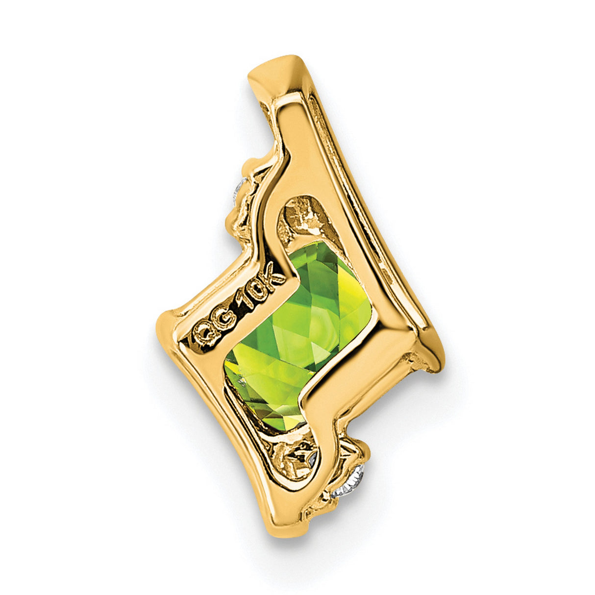 Cushion Peridot and Diamond Chain Slide Charm Pendant in Real 10k Yellow Gold