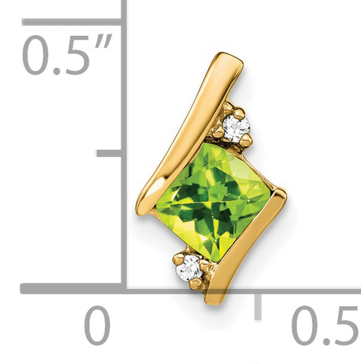 Cushion Peridot and Diamond Chain Slide Charm Pendant in Real 10k Yellow Gold