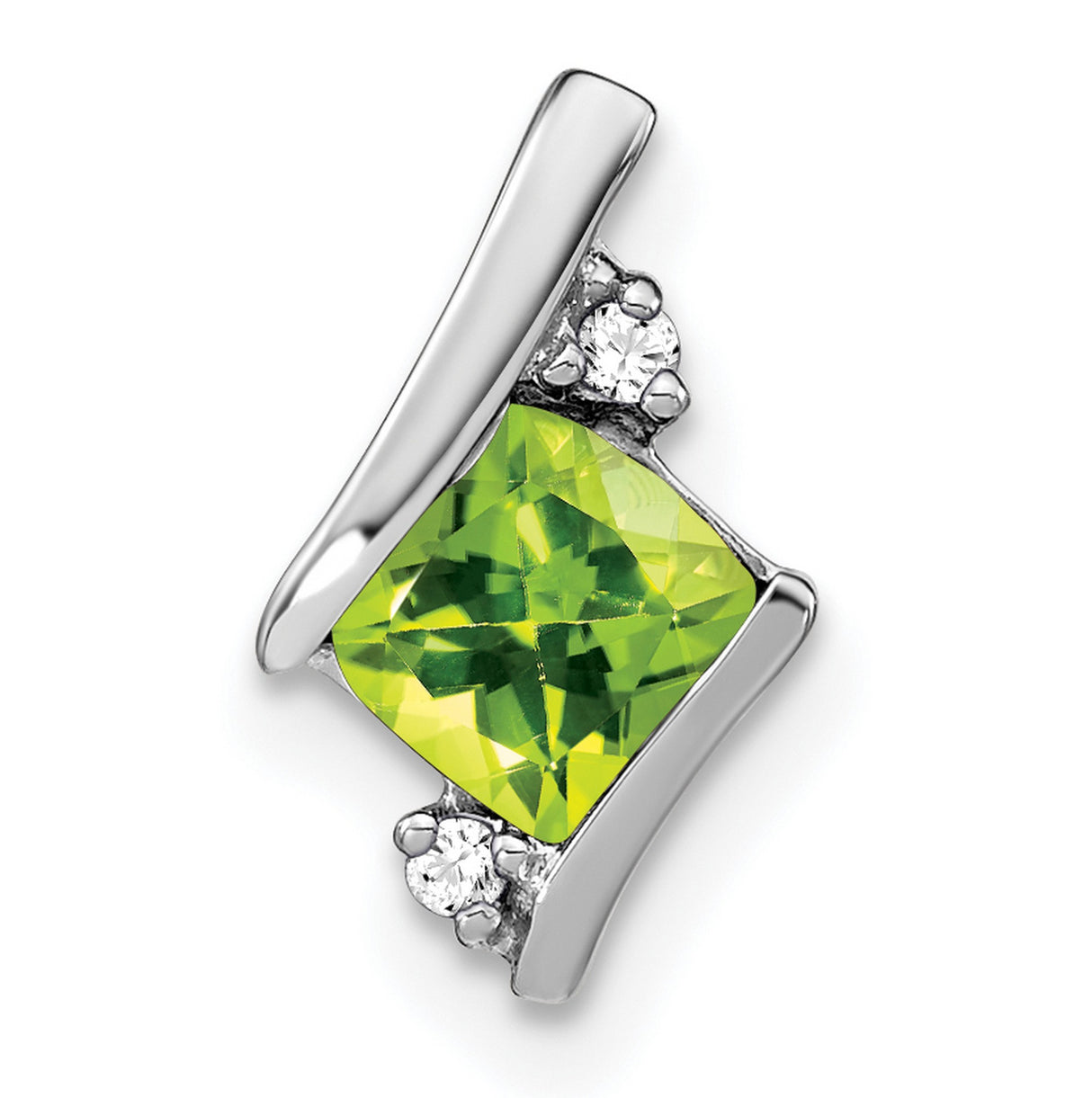 Sterling Silver Pendant with Peridot and Diamond Accents, Square Cut August Birthstone Jewelry