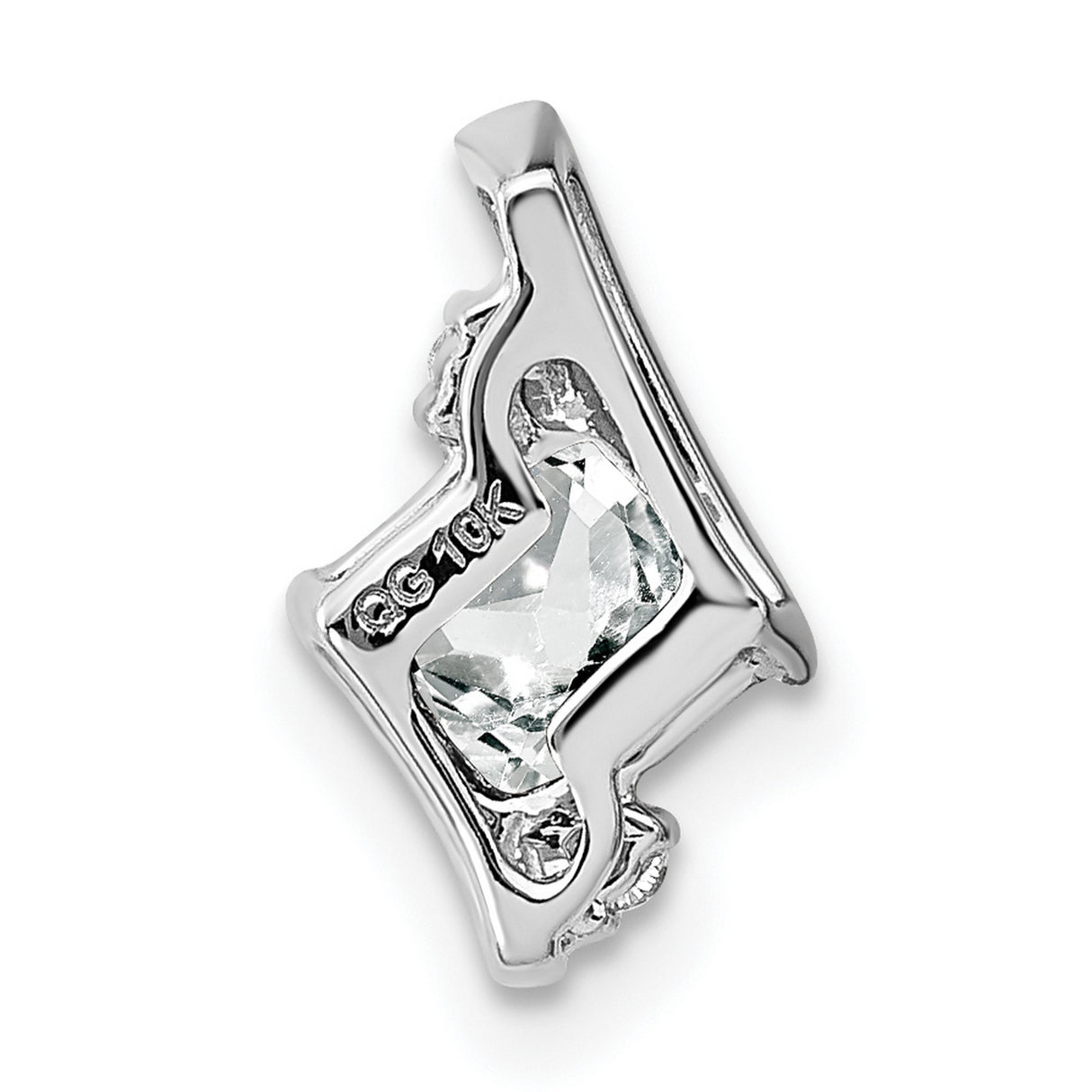10k White Gold Pendant with Square Cut Lab Created Sapphire and Diamond Accents, Modern Design