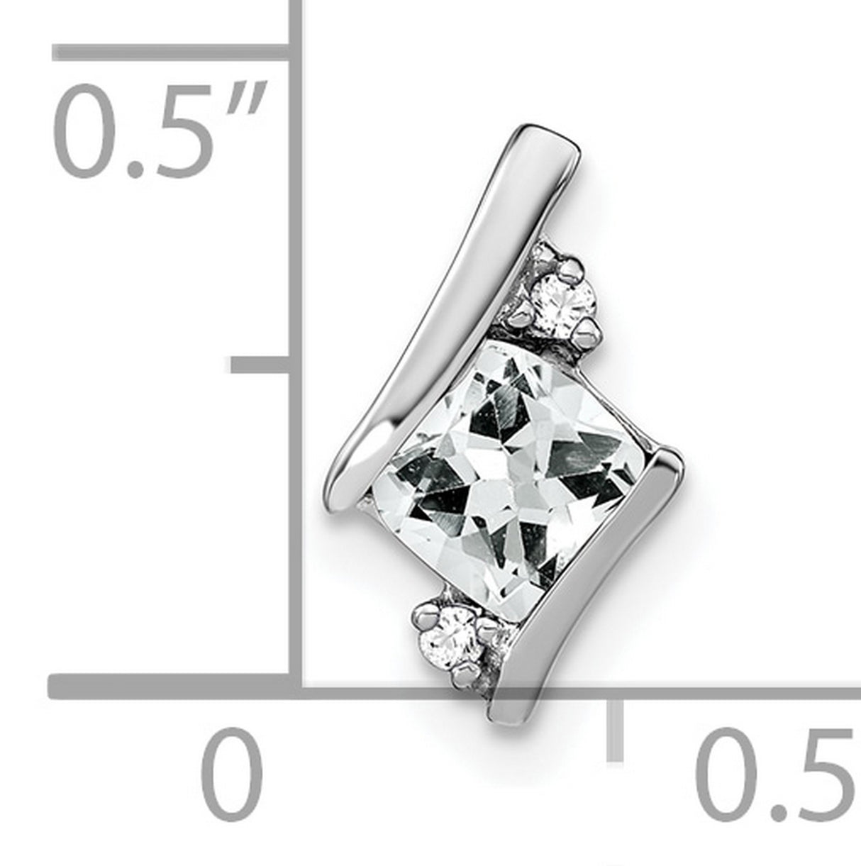 10k White Gold Pendant with Square Cut Lab Created Sapphire and Diamond Accents, Modern Design