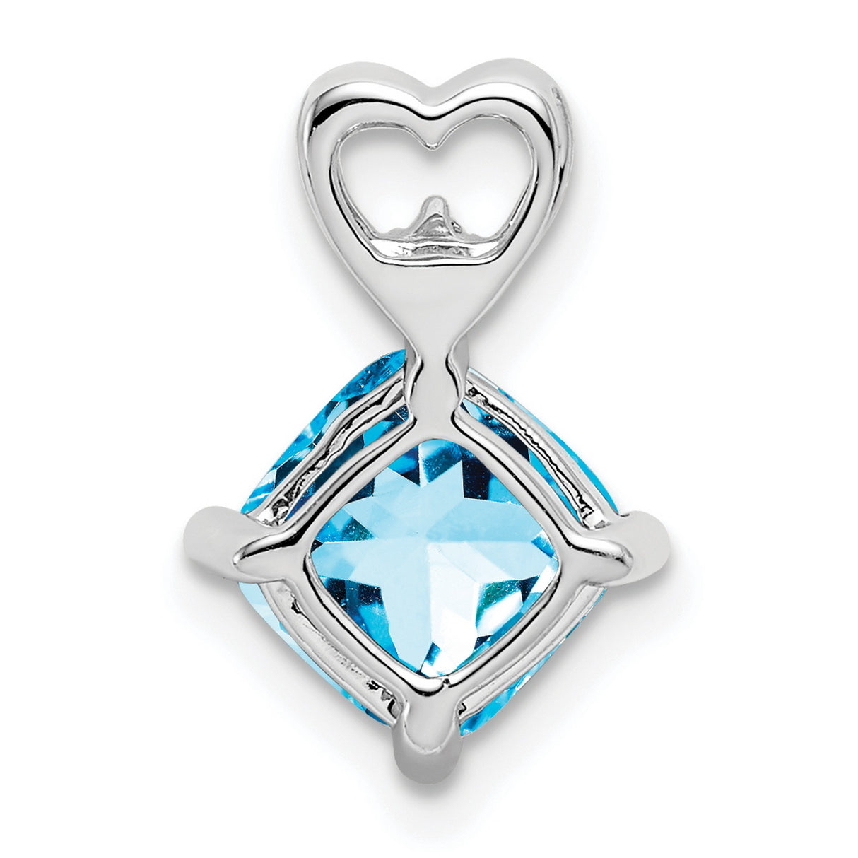 14k White Gold Pendant with Cushion-Cut Amethyst, Diamond Accent, Heart Bail