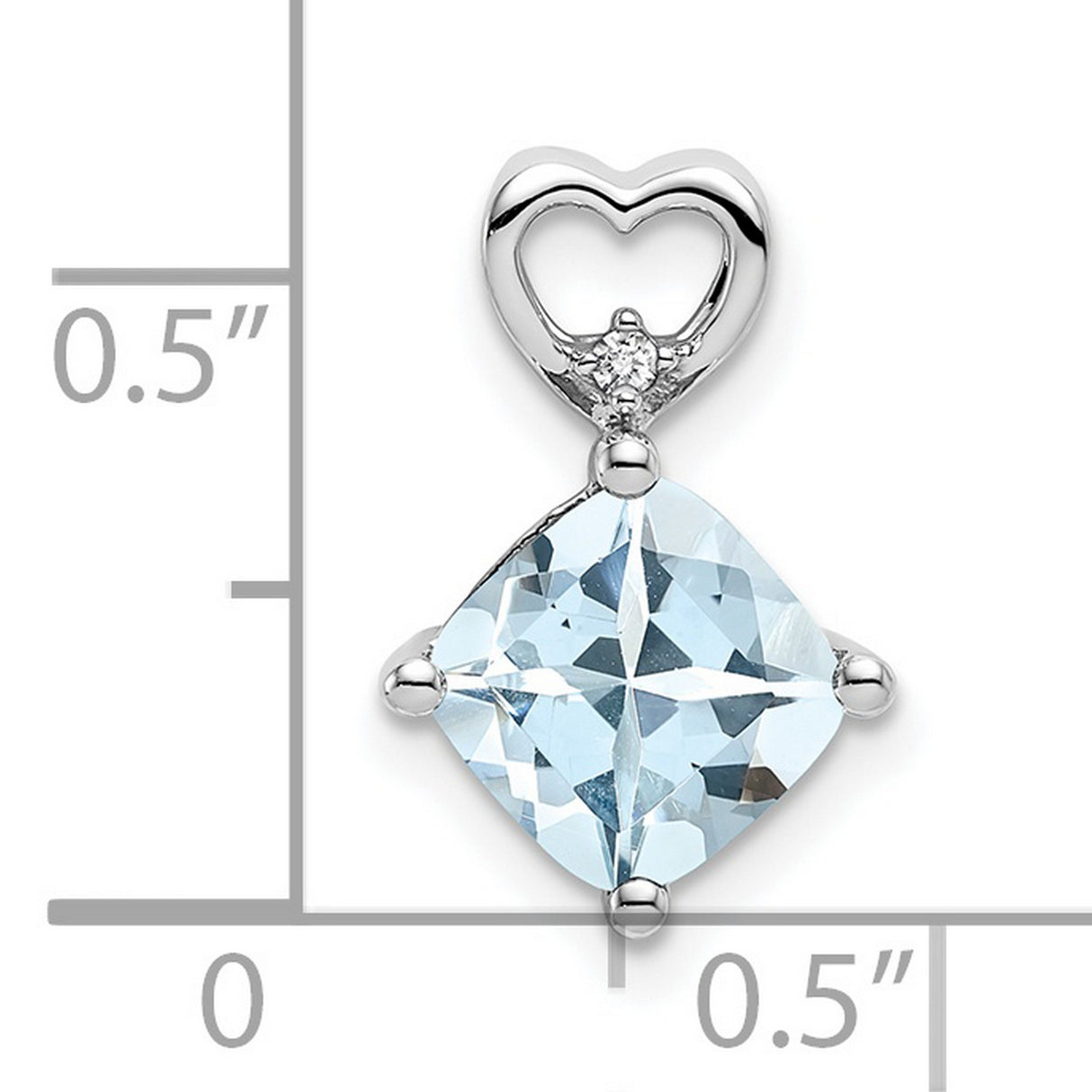 14k White Gold Pendant with Cushion Cut Aquamarine and Diamond Heart Bail