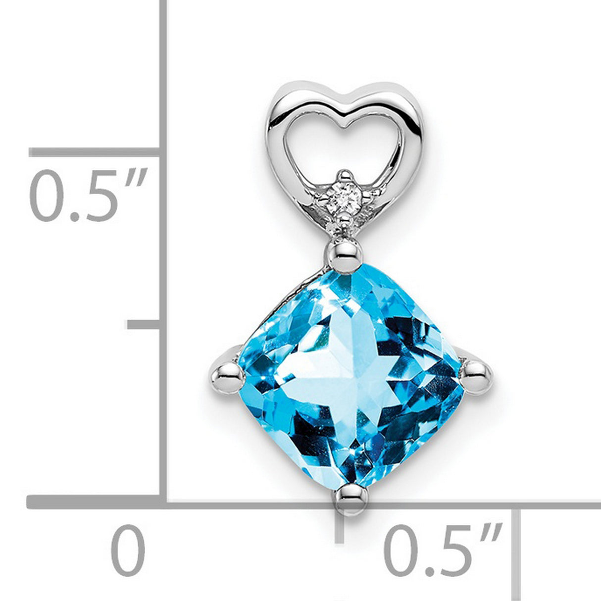 14k White Gold Heart Pendant with Cushion Cut Swiss Blue Topaz and Diamond Accent