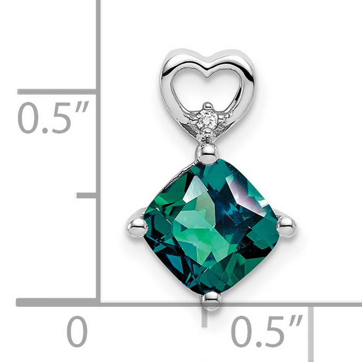 14k White Gold Pendant with Cushion Cut Lab Created Alexandrite, Heart Bail, Diamond Accent