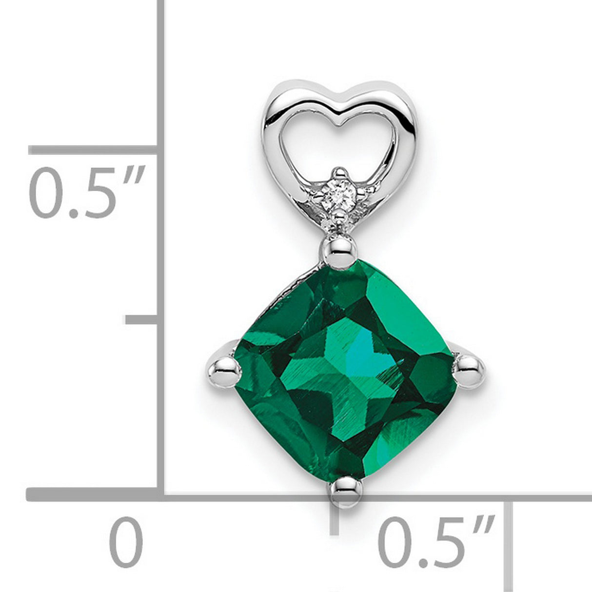 14k White Gold Pendant with Lab Created Emerald, Diamond Accent, Heart Design