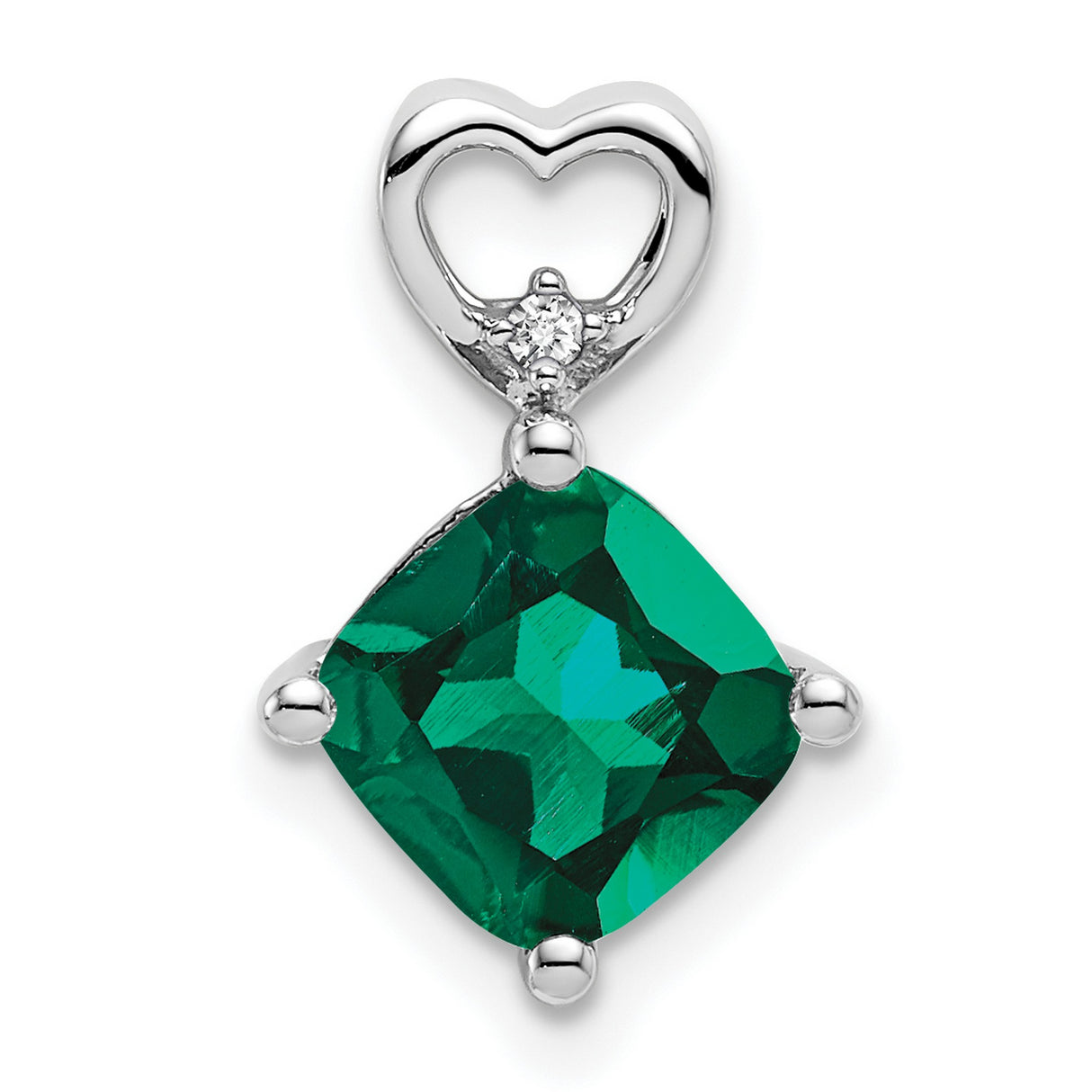 14k White Gold Pendant with Lab Created Emerald, Diamond Accent, Heart Design