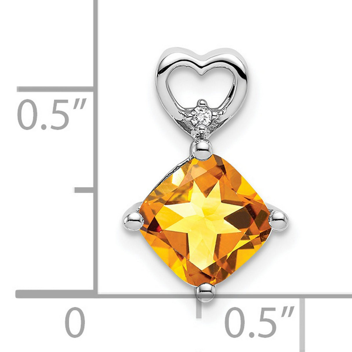 14k White Gold Citrine Pendant with Diamond Accent, Open Heart Slide Design for Women