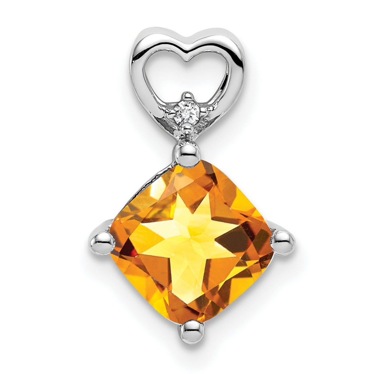 14k White Gold Citrine Pendant with Diamond Accent, Open Heart Slide Design for Women