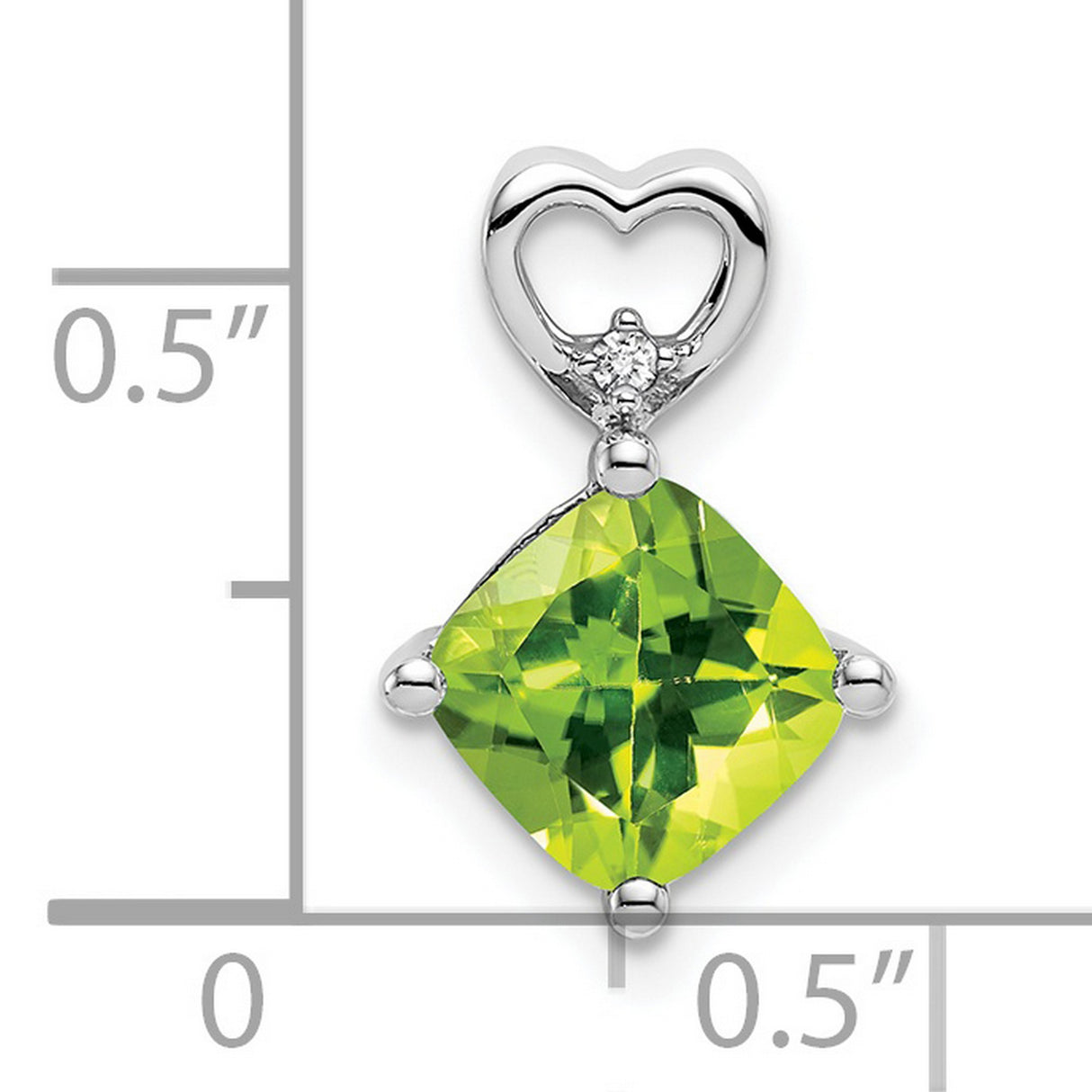 14k White Gold Pendant with Peridot and Diamond Accent, Open Heart Bale Design
