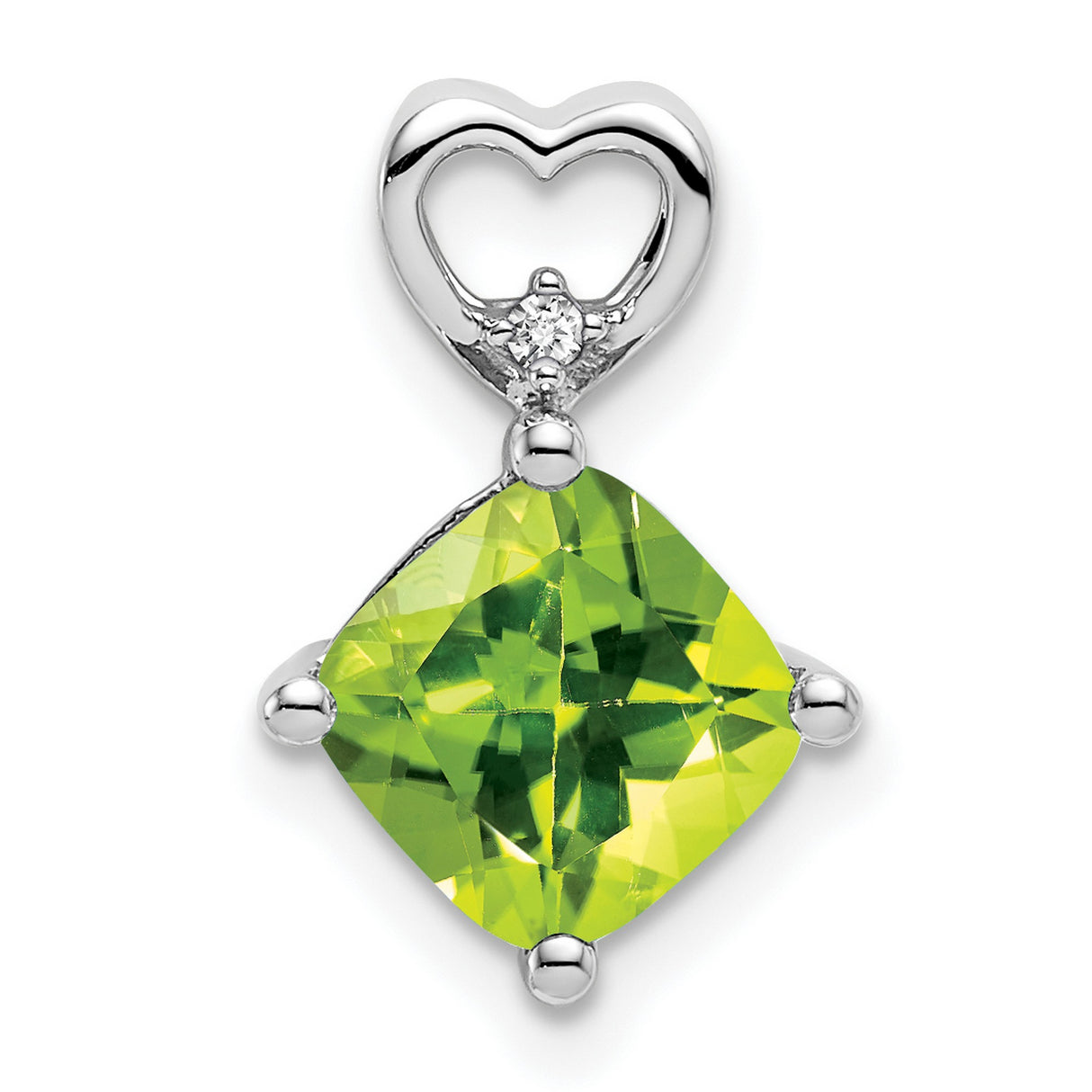 14k White Gold Pendant with Peridot and Diamond Accent, Open Heart Bale Design