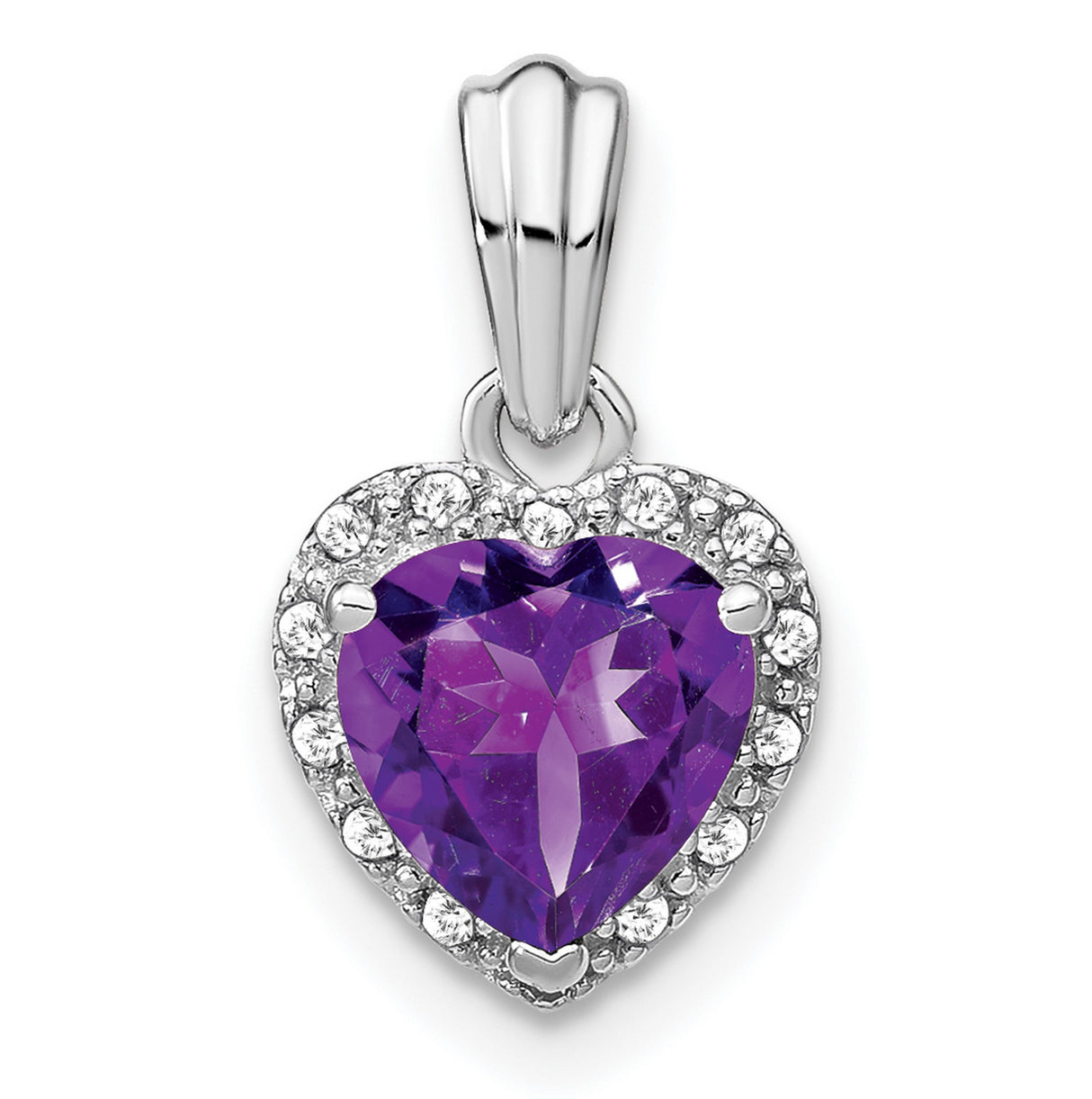 Sterling Silver Heart Pendant with Amethyst and Diamond Accents, February Birthstone Jewelry
