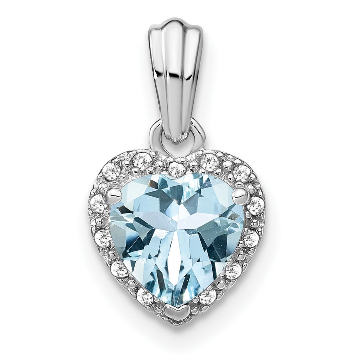 Sterling Silver Heart Pendant with Aquamarine and Diamond Accents for Women