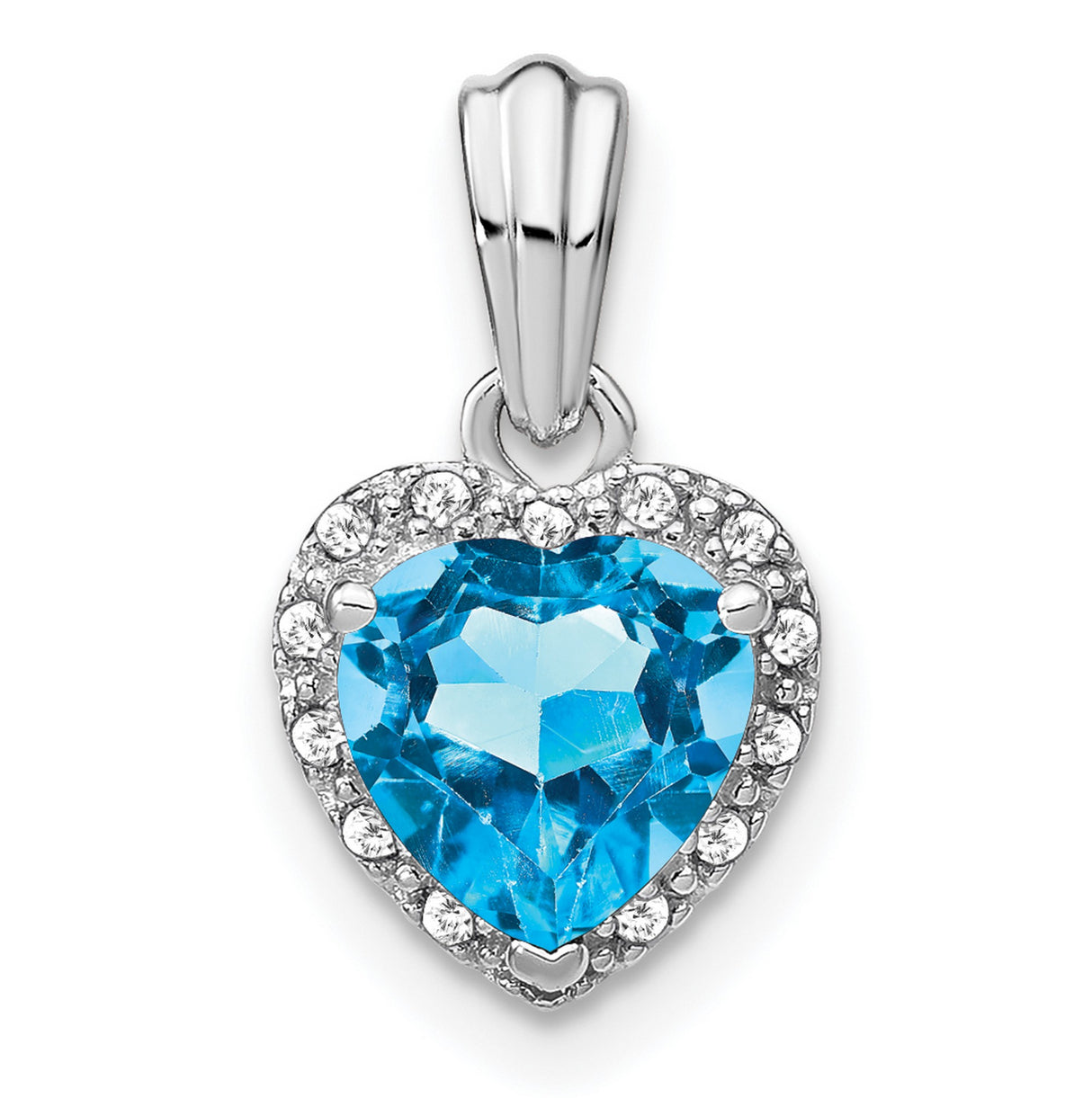 Sterling Silver Heart Pendant with Swiss Blue Topaz and Diamond Accents, Romantic Jewelry for Women