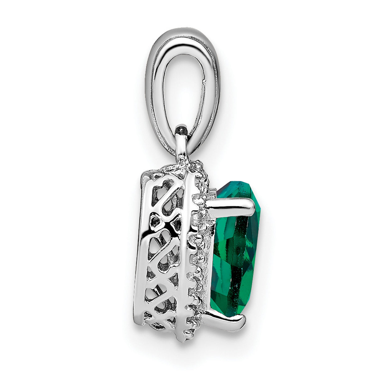 Sterling Silver Heart Pendant with Lab Created Emerald and Diamond Accents for Women