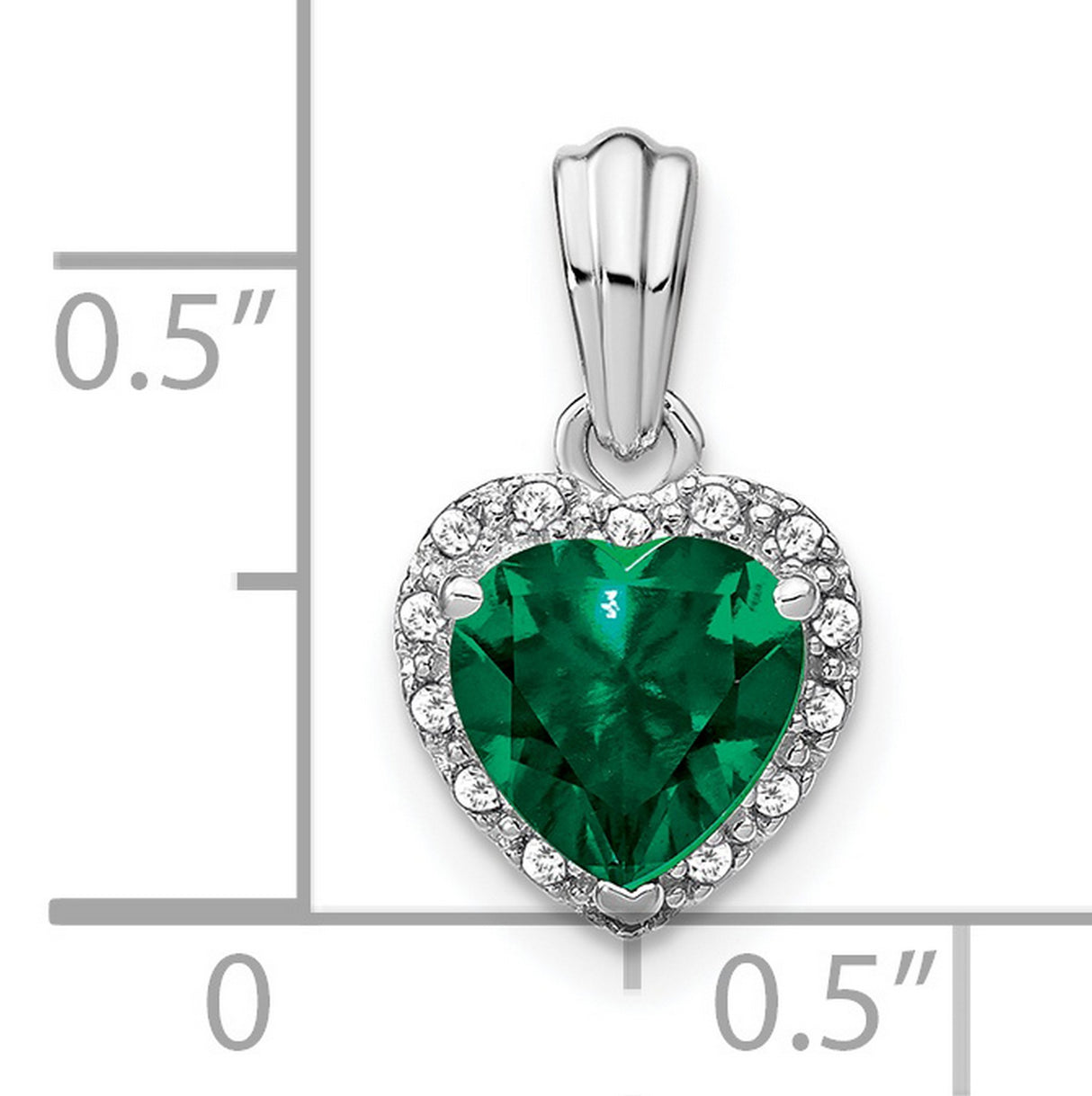 Sterling Silver Heart Pendant with Lab Created Emerald and Diamond Accents for Women