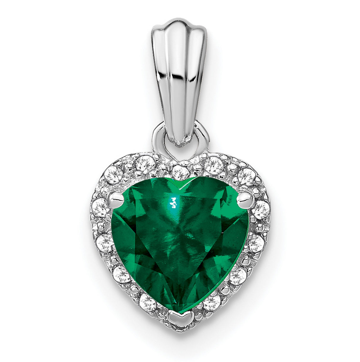 Sterling Silver Heart Pendant with Lab Created Emerald and Diamond Accents for Women