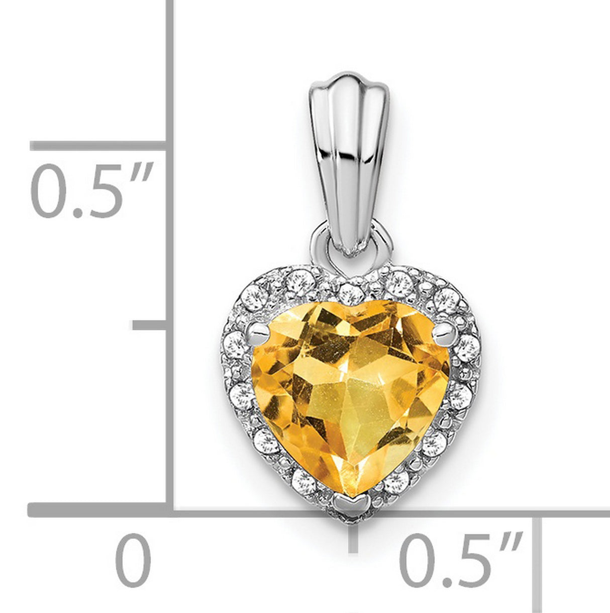 Sterling Silver Heart Pendant with Citrine and Diamond Accents, Halo Setting, Romantic Jewelry for Women
